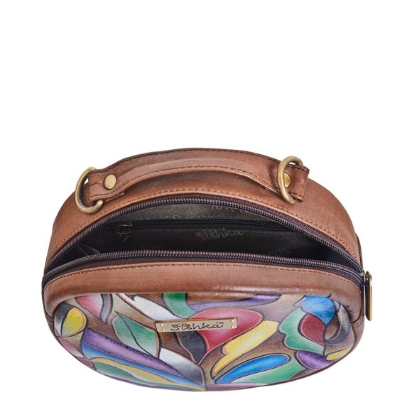 Hand-Painted Leather Abstract Oval Crossbody Sling Bag for Women - Picture 5 of 7